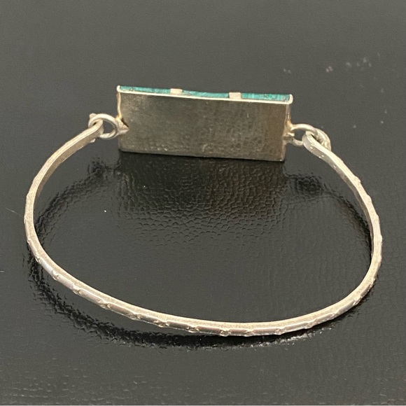 Vintage Silver-tone Malachite Bangle Bracelet - Picture 6 of 11